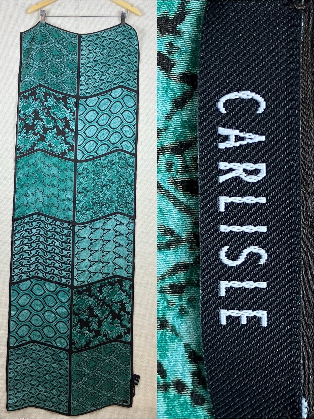 CARLISLE 100% Silk Long Scarf Shawl Green Floral Print